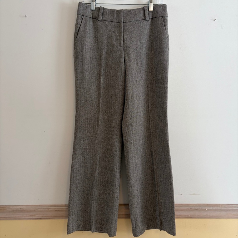 Ann Taylor Brown Herringbone Virgin‎ Wool Blend Wide Leg Dress Pants Womens 8